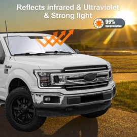 JDMCAR 2024 Upgrade Windshield Sun Shade Compatible with 2015-2020 Ford F150 Accessories,Foldable Front Sun Visor,F-150 Sunshade,Fits Lariat,King Ranch,Platinum,XL,XLT,Limited and Raptor Model