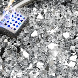 NUPICK 5 Pound Fire Glass, 1/4 Inch Reflective Fire Pit Glass, Tempered Firepit Glass Rock for Propane or Natural Gas, Glass Rocks for Fire Pit Table, Fireplace Glass for Landscaping, Clear