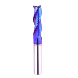 3/8 inch Shank Spiral CNC Router Bits Solid Carbide End Mill 3 Fluter Up Cut with NACO Blue Coated for Grooving Slots Mortises and Wood Carving