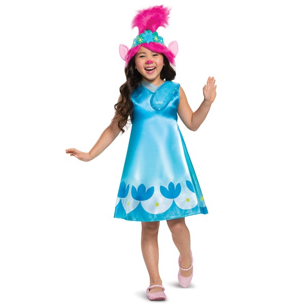 Trolls World Tour Poppy Costume, Trolls World Tour Children's Classic Dress Up Outfit for Girls, Kids Size Extra Small (3T-4T) Blue