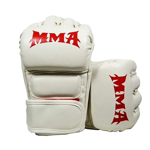 [TradeWind] Mixed Martial Arts Boxing Open Finger Gloves Punching Gloves Martial Arts Half Finger Survival Game (MMA White)