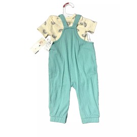 Cat & Jack NWT Cat & Jack baby Ivory top with Ocean Green Overalls 2 piece 0-3 months