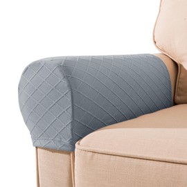 FUAAOLIY 1 Pair Armrest Covers, Diamond Stretch Couch Arm Covers, Anti-Slip Armrest Covers with Nails Washable Sofa Chair Arm Covers Anti-Scratch Polyester Furniture Slipcovers for Sofa (Light Gray)