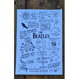 Hewson Beatles Doodle Lyric Poster - Beatles Artwork Gift for Music Lover (A3, Off White)