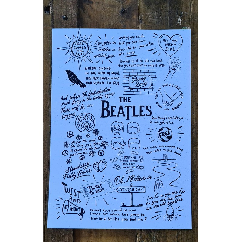 Hewson Beatles Doodle Lyric Poster - Beatles Artwork Gift for
