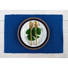 100% Cotton Ribbed Placemats - Set of 6 - 13 x 19 Inches - Royal Blue - Everyday / Thanksgiving / Fall Cloth Table Mats - Thick Construction, Washable & Reusable Cloth Place Mats - by AVKA Studio
