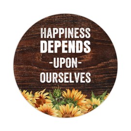 Happiness Depends Upon Ourselves Round Label Sticker 4in Positive Lettering Saying Bible Verse Circle Decals for Laptop Computer Cup Envelopes Seals Water Bottle Backpack 100pcs