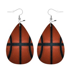 Zokola Basketball Teardrop Earrings, Vintage Game Leather Basketball Spot Sport Double-Sided Dangle Earring For Women Friends, Red Black Lightweight Faux Leather Earrings