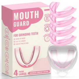 4 Pack Pink Mouth Guards for Women and Men, Large Size, Moldable Night Guards for Teeth Grinding and Clenching, Comfortable Bite Guards, Stylish Custom Dental Guards for Protection