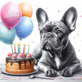 Single Luxury Grey French Bulldog Frenchie Birthday Greeting Blank Card