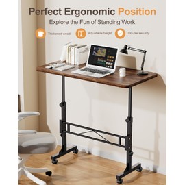 Small Standing Desk Adjustable Height, Mobile Stand Up Desk with Wheels, 32 Inch Portable Rolling Desk Small Computer Desk, Portable Laptop Desk Standing Table Rustic
