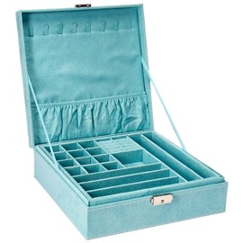 KLOUD City Two-Layer Jewelry Box Organizer Display Storage case with Lock (Blue)