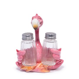 Hodao Flamingo Figurines Decorations with Salt and Pepper Shaker Flamingo Set with Holder Figurines for Summer Beach Bar and Tropical Kitchen Decor Table Decorations for Home Gifts