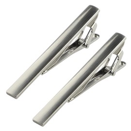 Roctee 2pcs Tie Bars for Men Silver 2.4 Inch, Tie Clip Tack Pin Pinch Tie Clip Clasp Set for Classic Style Ties Neckties for Men Suit Accessories Must Haves for Men Dad Husband Son Lover