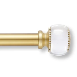 MODE Premium Collection 1 1/8" Diameter Curtain Rod Set with Brilliant Doorknob Curtain Rod Finials and Steel Wall Mounted Adjustable Curtain Rod, Fits 36” to 72” Windows, Brushed Gold