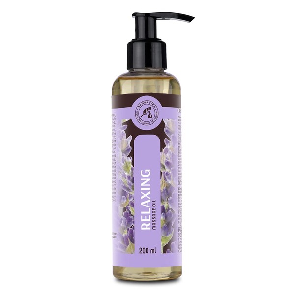 Relaxing Massage Oil 200 ml - 100% Pure & Natural Jojoba Oil - Almond - Lavender - Geranium - Massage Oils to Relieve Stress - Good Sleep - Relax - Beauty - Wellness - Skin