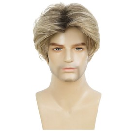Siudus Blonde Short Wigs for Men Dark Root Side Part Natural Hair Wig with Brown for Daily Party Use