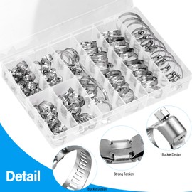 BEAUGIREW 91 Pieces 304 Stainless Steel Hose Clamps Assorted Kit 8 Sizes 8mm-44mm Adjustable Worm Gear Hose Clamps for Water Pipe Plumbing Automotive and Mechanical Application