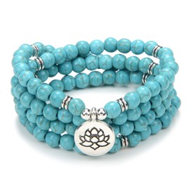 oasymala Chanting Mala Prayer Beads 108 Small Lotus Flower Meditation Necklace Bracelet, Stone, Turquoise, turquoise