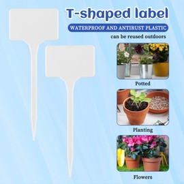 50 Pcs Large Plastic Plant Labels, 5.9 Inches Large Garden Markers, Plastic Waterproof Durable T-Type Nursery Plant Stakes, Tags for Vegetables, Fruits, Flowers, Indoor Outdoor Use (White)