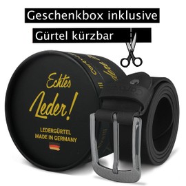 Cartvelli Men's Leather Belt Made in Germany with Gift Box – Genuine Leather Belt 38 mm for Suit, Jeans or Chinos, Gold Edition, black