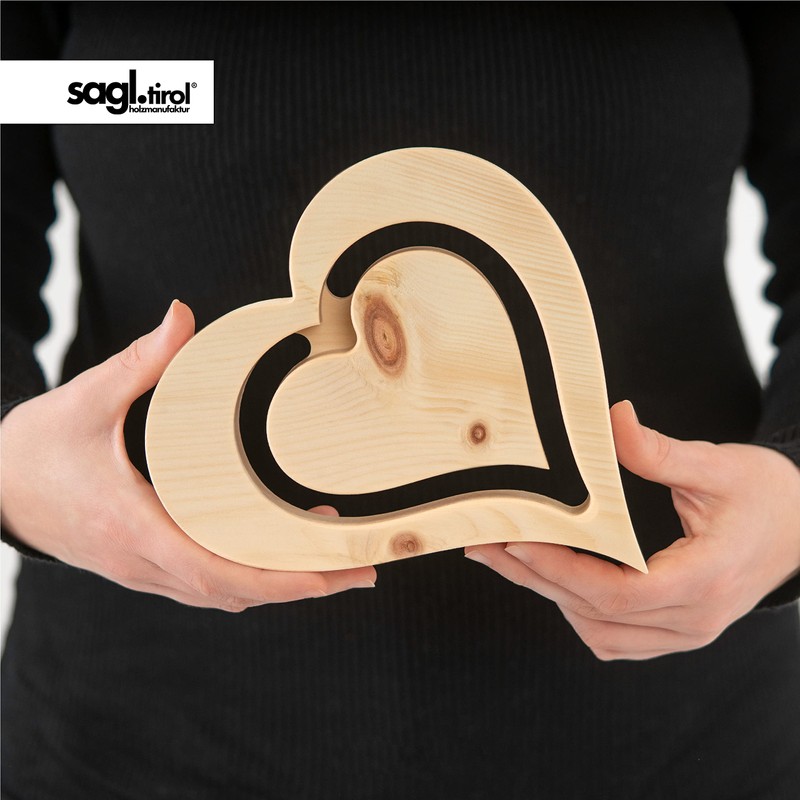 sagl.tirol Pine Heart with Floating Inner Heart and Engraving, 20
