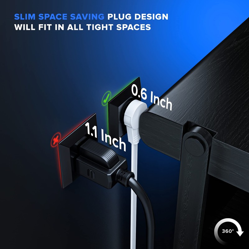 Maximm 360° Rotating Flat Plug Extension Cord with a Removable