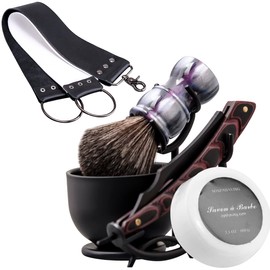 Grandslam Shaving Kit - Straight Razor, Leather Strop, Bowl & Stand, Shaving Brush, Soap - Gift for Men