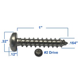 #8 x 1" Stainless Steel Pan Head Sheet Metal Screws, Full Thread, Phillips Drive, Bright Finish, Self-Tapping, Quantity 100 Pieces by Marine Bolt Supply
