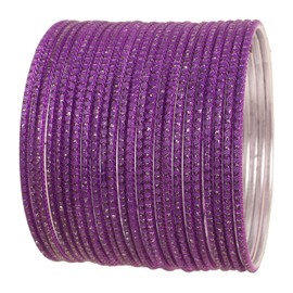Touchstone "Pastel Color Bangle Collection", Indian Bollywood Hand Drilled Silver Tinge Purple Color Designer Jewelry Bracelets Bangle. Set of 24. For Women.