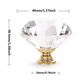 6Pcs Crystal Door Knobs, Crystal Glass Cabinet Knobs, Crystal Handle with Silver/Golden Bottom for Drawer Dresser Kitchen Cabinets Wardrobe Bathroom Cabinet Desk