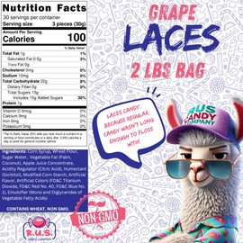 Grape Lace Candy– Juicy, Chewy Licorice -Bold Flavor & Vibrant Purple Color - String Licorice Laces - 2 lbs bilk size candy-Fun Retro Snack for Kids & Adults - Great for Parties, Candy Buffets & Snacking (Grape)