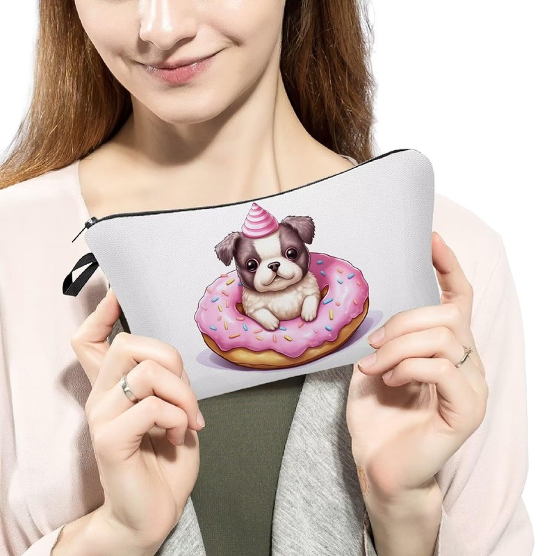 Livel lhood Donut Puppy Makeup Bag Cute Small Organizer Zipper