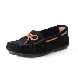 Pinpochyaw Womens Moccasin Shoes Indoor Outdoor Slip On Suede Moccasin Slipper for Women Black Size 11