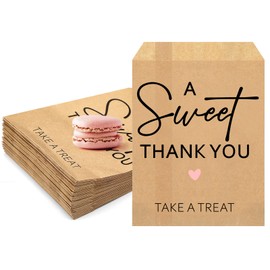 Teenyyou 100 Pcs Wedding Party Favor Candy Buffet Bags 5 x 7 Inch White Paper Treat Wedding Bags a Sweet Thank You Take a Treat Cookie Supplies for Guest Decorating Pastry Bridal Shower(Brown)