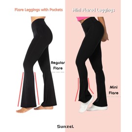Sunzel High Waist Mini Flared Leggings for Women, Tummy Control Casual Flare Yoga Pants for Yoga Workout Gym 32" Black XL