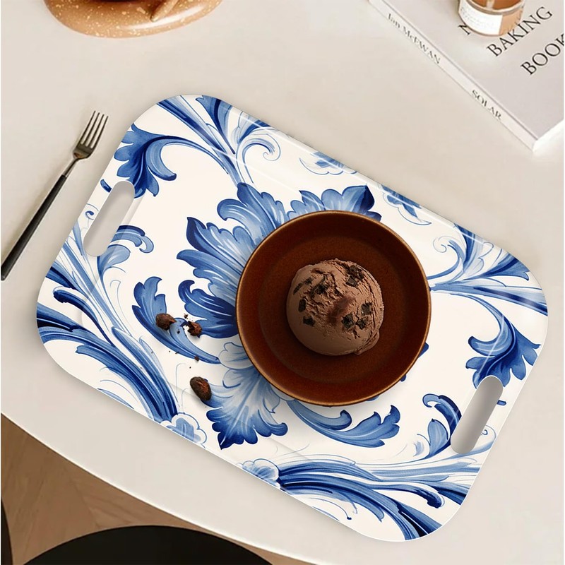 Serving Trays with Handles, 14.5 x 9.8 inch Rectangular Plastic