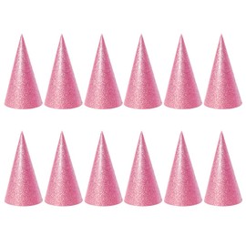 NUOBESTY 12pcs Glitter Cone Party Hats, Triangle Birthday Party Hats Metallic Foil Art Craft Caps Birthday Party Costume Accessories Decorations Pink