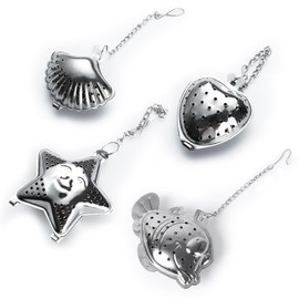 yolzhxe Set of 4 Tea Infusers for Loose Tea, Tea Strainer Made of 304 Stainless Steel, Funny Tea Filter with Chain, Tea Strainer for Cup, Tea Infuser for Most Tea Cups and Tea Bowls, Fine Mesh and