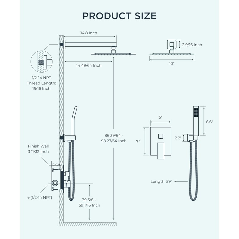 FORIOUS Rain Shower Head System, 10 Inch Shower Faucet Set