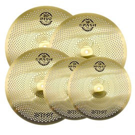 Low Volume Cymbal Pack,5 Pieces Set -14" Hi-Hats, 16" Crash, 18" Crash, 20" Ride for Drum Set Practice, Quiet Playing, Acoustic & Electronic Drums (Gold)