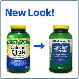 Spring Valley Calcium Citrate 600 mg, 300 Tablets - Bone & Joint Health + STS Sticker.