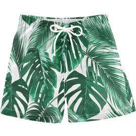 visesunny Tropical Green Palm Leaf Boys Funny Toddler Swim Trunks Boy Bathing Suit Quick Dry Kids Beachwear Sports Running Board Shorts