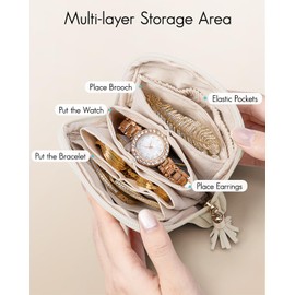 Vlando Small Travel Jewelry Case,Jewelry Pouch Bags with Zipper,Velvet Jewelry Organizer Storage Bag for Bracelet Rings Earring-Cream White