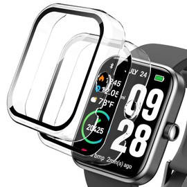Polyjoy 2 Pack Screen Protector Case Compatible with TOZO S2 44mm Smartwatch, Hard PC Protective Bumper Case Cover for TOZO S2 1.69" Watch (Not for TOZO S4/S3/S2 40mm)-Clear+Clear