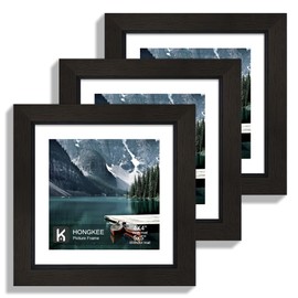 Hongkee 5x5 Picture Frame with Real Glass - Display Pictures 4x4 with Mat or 5 x 5 without Mat, Photo Frame for Wall or Table Top Display(Black, 3 Pack)