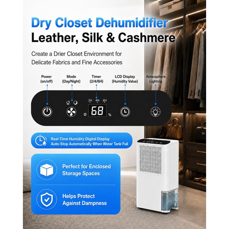 Dehumidifiers for Home & Basement, 2500 Sq.Ft Small Dehumidifier with