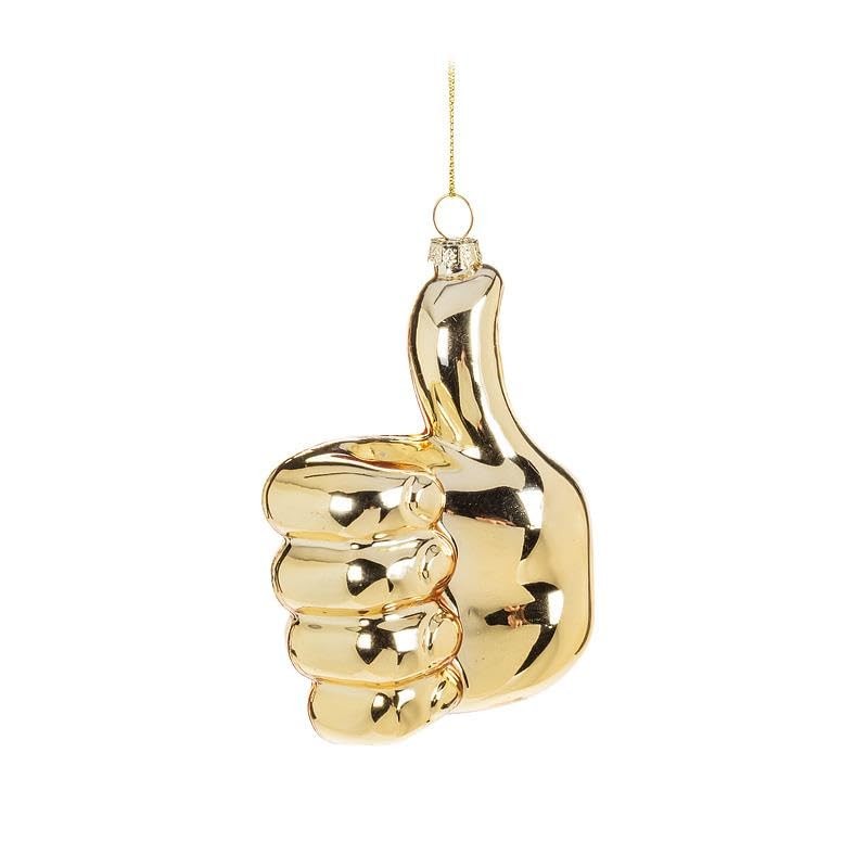 Abbott Collection Thumbs Up Emoticon Ornament, Glass, Gold (3.5" H)