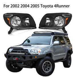 Pair Headlights Assembly Set For 2003 2004 2005 Toyota 4Runner Limited SR5 Sport 5-door SUV Replacment Halogen bumper Headlamps(Left+Right) OE Style Black Housing Clear Lens TO2502146 TO2503146