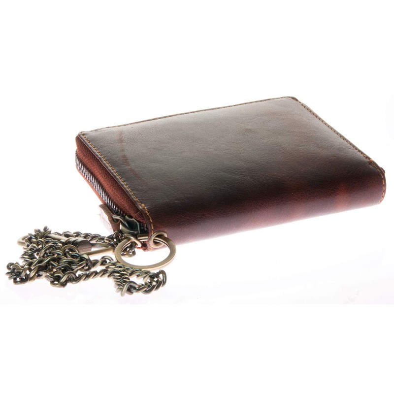 FLW Men's Genuine Leather Biker's Wallet with Metal Chain to